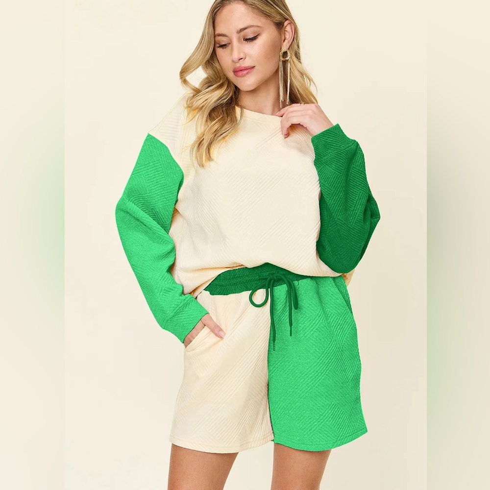 Contrast Drop Shoulder Top and Shorts Set - Picture 7 of 12